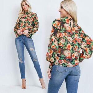 Victorian floral print high neck top